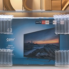 Inflatable tubes are used to protect a brand new tv.